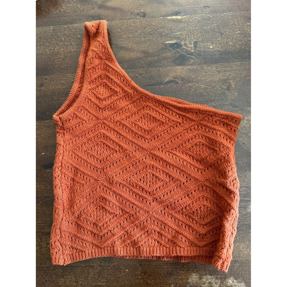 French Quarter Rust One-Shoulder Diamond Knit Crop Top -‎ S/M